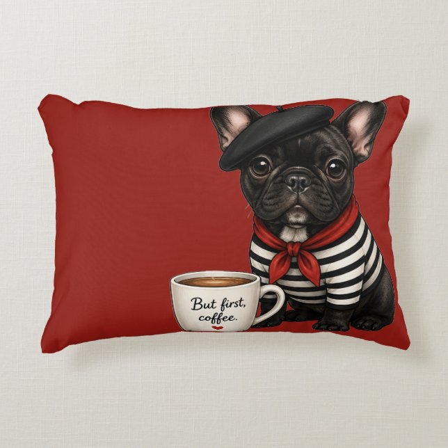 French Bulldog with coffee Decorative Cushion (Front)
