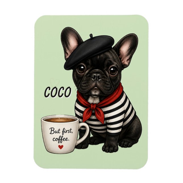 French Bulldog with coffee Magnet (Vertical)