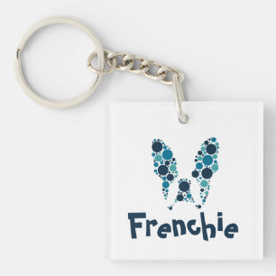 French bulldog with colourful circles key ring