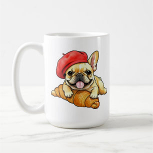French bulldog with croissant beret Funny Frenchie Coffee Mug