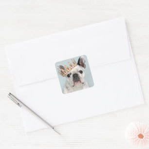 French Bulldog with Crown Square Sticker