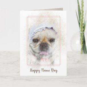French Bulldog with Dutch lace cap Card