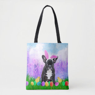 French Bulldog with Easter Eggs Bunny Chicks Tote Bag