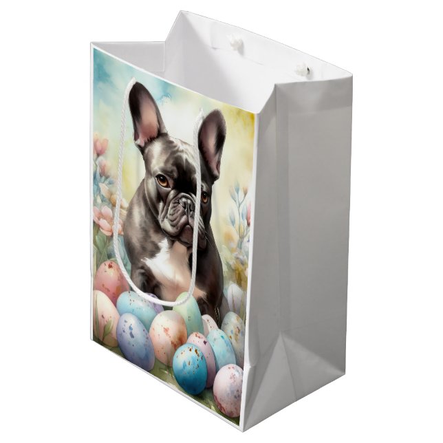 French Bulldog with Easter Eggs Medium Gift Bag (Front Angled)