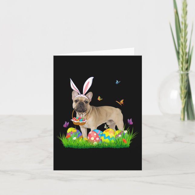 French Bulldog With Egg Basket Easter Hunting Egg  Card (Front)