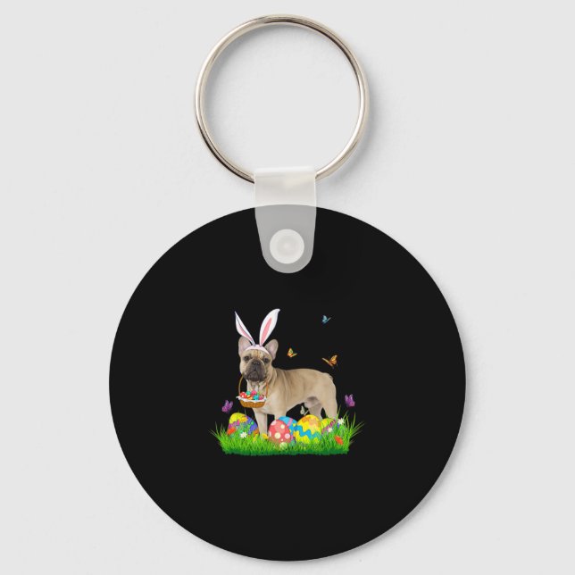 French Bulldog With Egg Basket Easter Hunting Egg  Key Ring (Front)