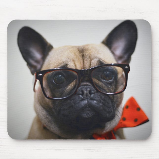 French Bulldog With Glasses And Bow Tie Mouse Pad (Front)