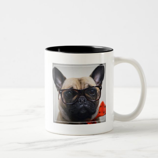 French Bulldog With Glasses And Bow Tie Two-Tone Coffee Mug (Right)