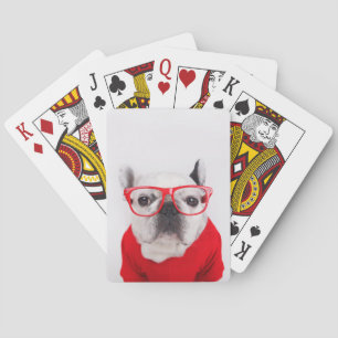 French Bulldog with Glasses and Shirt Playing Cards