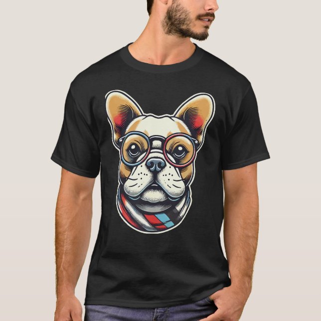 French BullDog With Glasses Frenchie T-Shirt (Front)