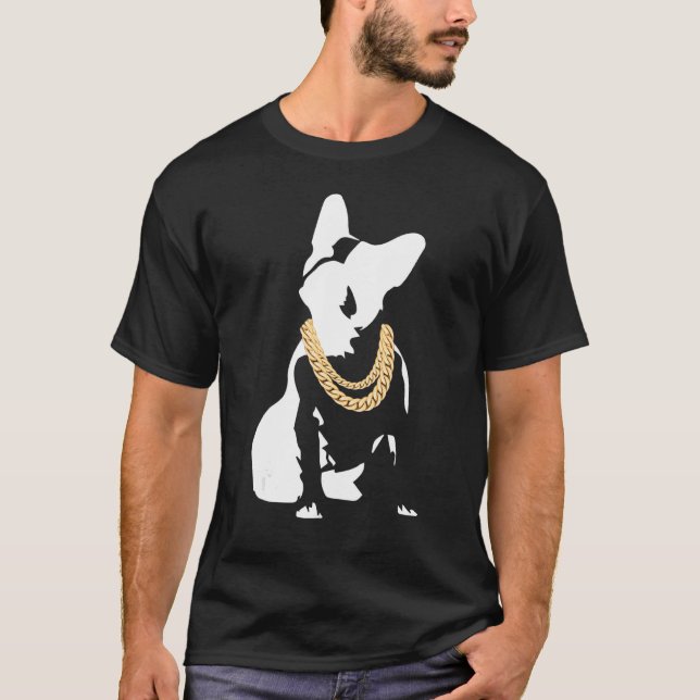 French Bulldog With Gold Necklace Frenchie With Go T-Shirt (Front)