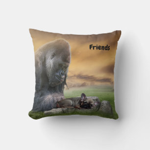 French bulldog with gorilla decor cushions