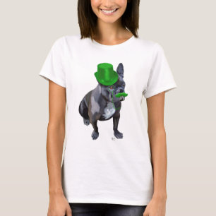 French Bulldog With Green Top Hat and Moustache
