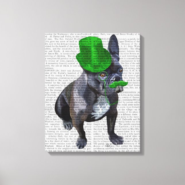 French Bulldog With Green Top Hat and Moustache Canvas Print (Front)