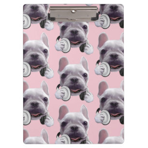 French Bulldog with Headphones Illustration Clipboard