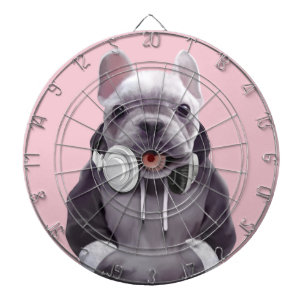French Bulldog with Headphones Illustration Dartboard