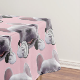 French Bulldog with Headphones Illustration Tablecloth