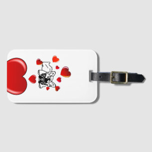 French bulldog with heart luggage tag
