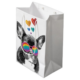 French Bulldog with Hearts Valentine's Day Medium Gift Bag