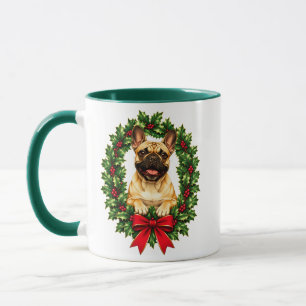 French Bulldog with Holly and Red Berries Mug