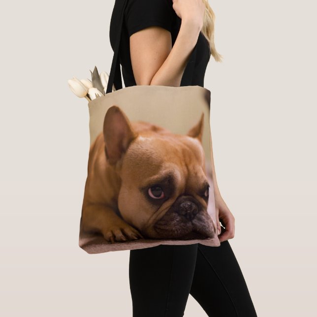 French Bulldog With Innocent Face Tote Bag (Close Up)
