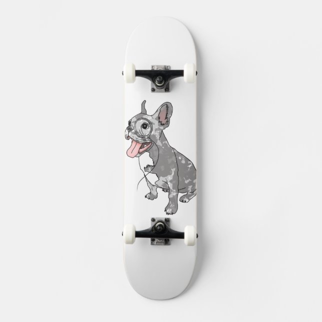 French bulldog with monocle skateboard (Front)