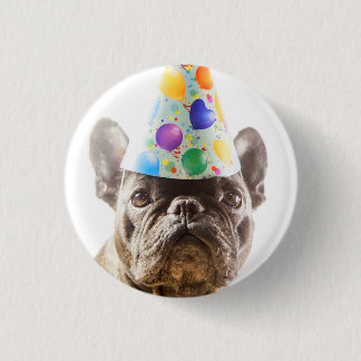 French Bulldog with Party Hat 3 Cm Round Badge