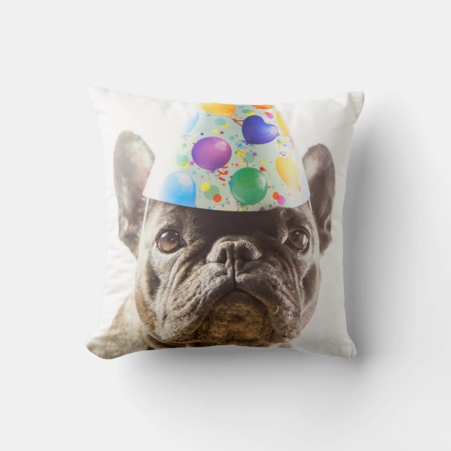 French Bulldog with Party Hat Cushion (Front)