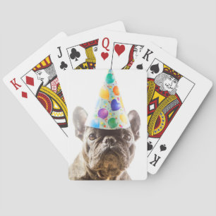 French Bulldog with Party Hat Playing Cards