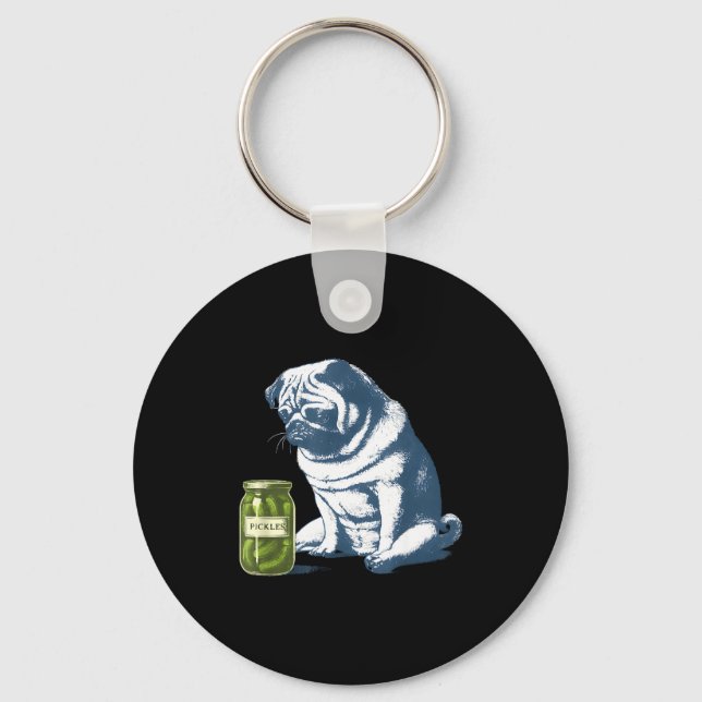 French bulldog with pickle jar funny meme 90s key ring (Front)