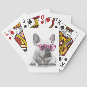 French Bulldog with pink glasses Playing Cards