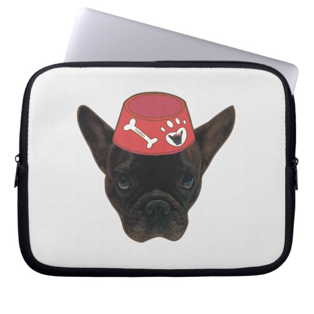 French Bulldog with Red Bowl Laptop Sleeve (Front)