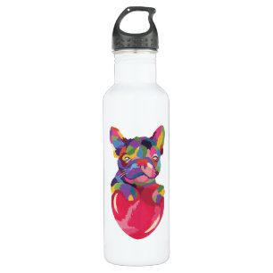 French Bulldog with red heart colourful 710 Ml Water Bottle