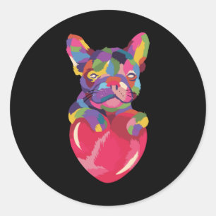 French Bulldog with red heart colourful Classic Round Sticker