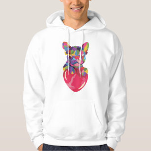 French Bulldog with red heart colourful Hoodie