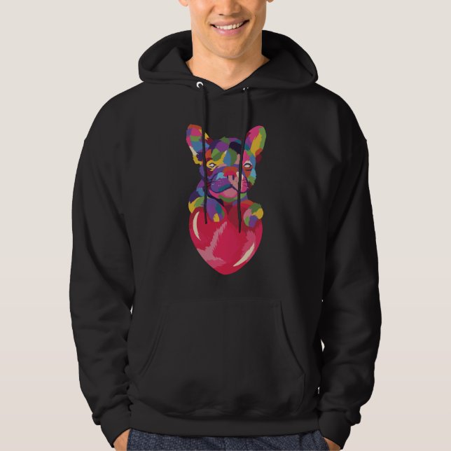 French Bulldog with red heart colourful Hoodie (Front)