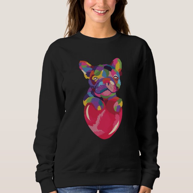French Bulldog with red heart colourful Sweatshirt (Front)