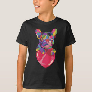 French Bulldog with red heart colourful T-Shirt