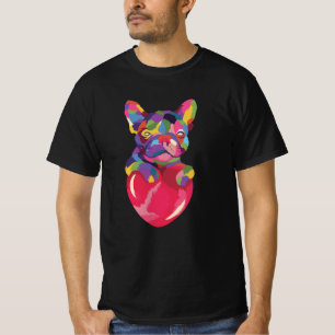 French Bulldog with red heart colourful T-Shirt