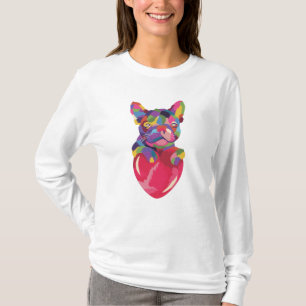French Bulldog with red heart colourful T-Shirt