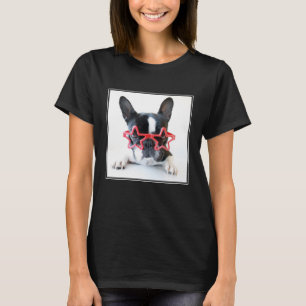 French Bulldog With Red Star Glasses T-Shirt