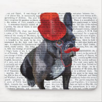 French Bulldog With Red Top Hat and Moustache