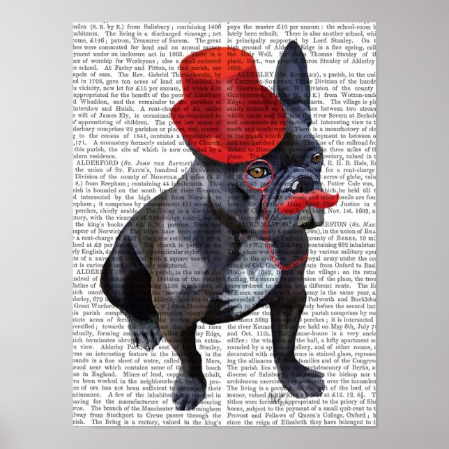 French Bulldog With Red Top Hat and Moustache Poster (Front)