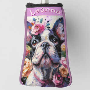French Bulldog with Roses Floral Personalised Golf Head Cover