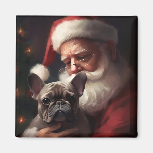 French Bulldog With Santa Claus Festive Christmas Magnet (Front)