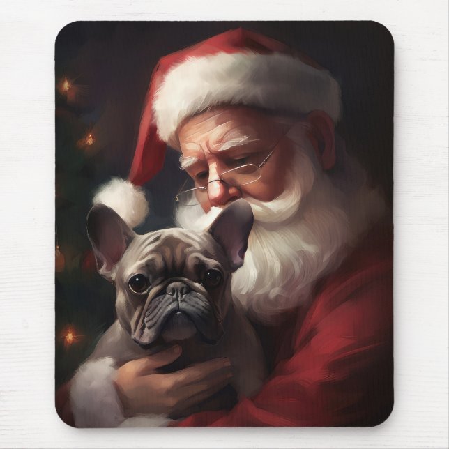 French Bulldog With Santa Claus Festive Christmas Mouse Pad (Front)