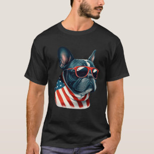 French Bulldog With Sunglasses And American Flag U T-Shirt