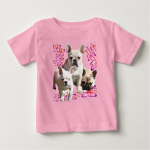 French bulldog with three bulldoggs in pink baby T-Shirt