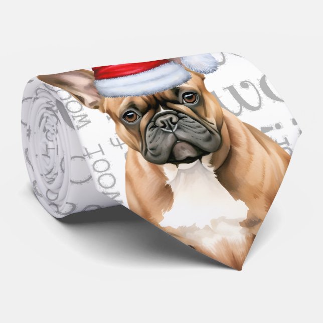 French Bulldog Woof Christmas Dog Lover Tie (Rolled)