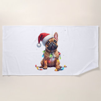 French Bulldog Xmas Lighting Santa French Bulldog  Beach Towel